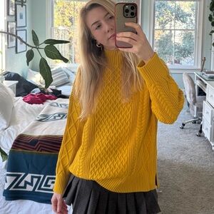 J. Crew NWT Mustard Cable Knit Turtleneck Sweater